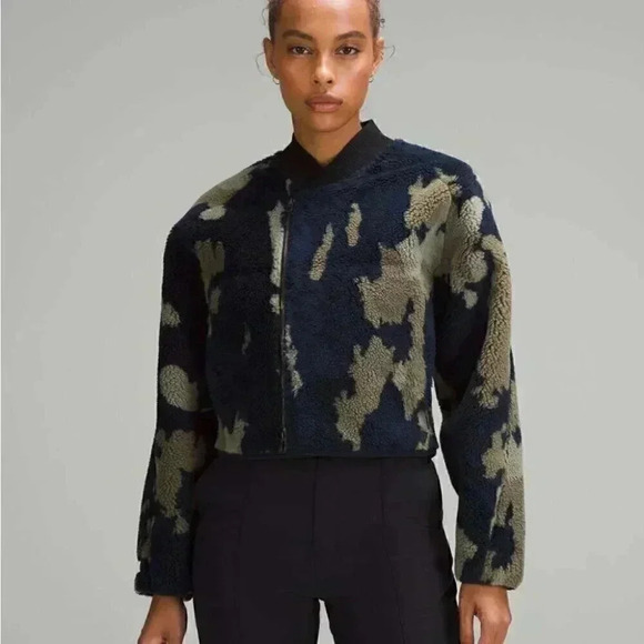 Lululemon Lab stylish jacquard fleece moss unisex outerwear bomber jckt M-M W-L